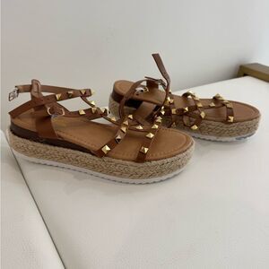 Mata Shoes Brown Sandals with Platform Espadrille Sole